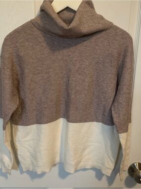 Poof! Ribbed Knit Pullover — Dusty Mauve and Light Beige